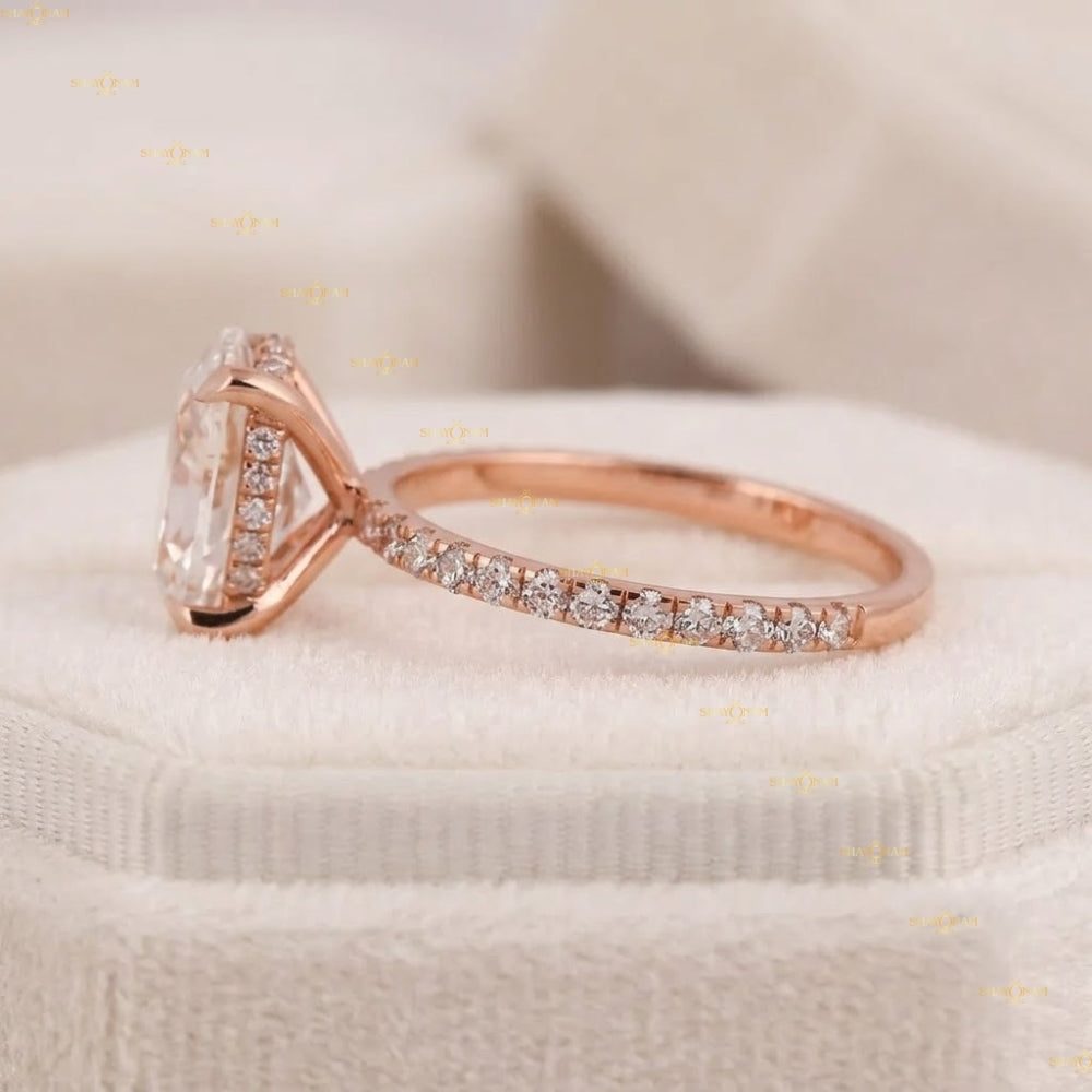 2.5 Carat Oval Cut Lab Grown Diamond Hidden Halo Engagement Rin