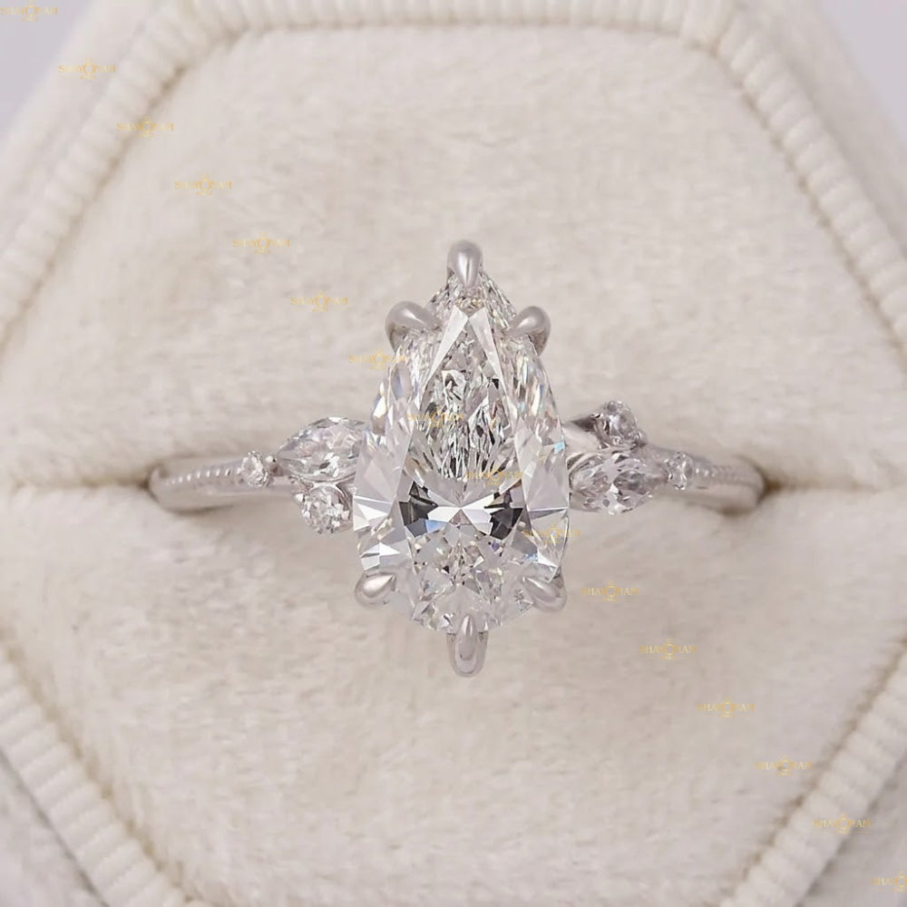 Lab Grown Diamond Pear Cut Vintage Inspired Engagement Ring
