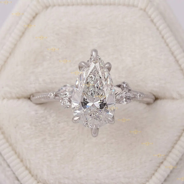 Lab Grown Diamond Pear Cut Vintage Inspired Engagement Ring