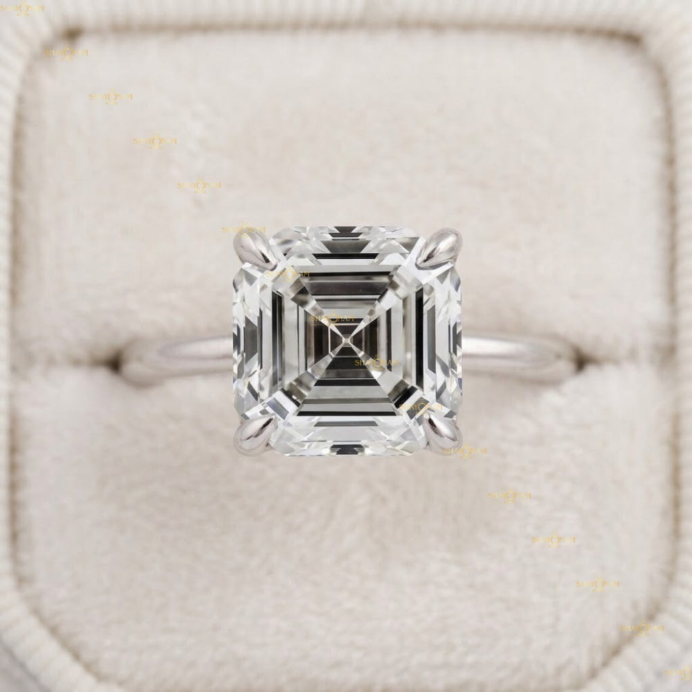 Asscher Cut 3 Carat Lab Grown Diamond Solitaire Engagement Ring