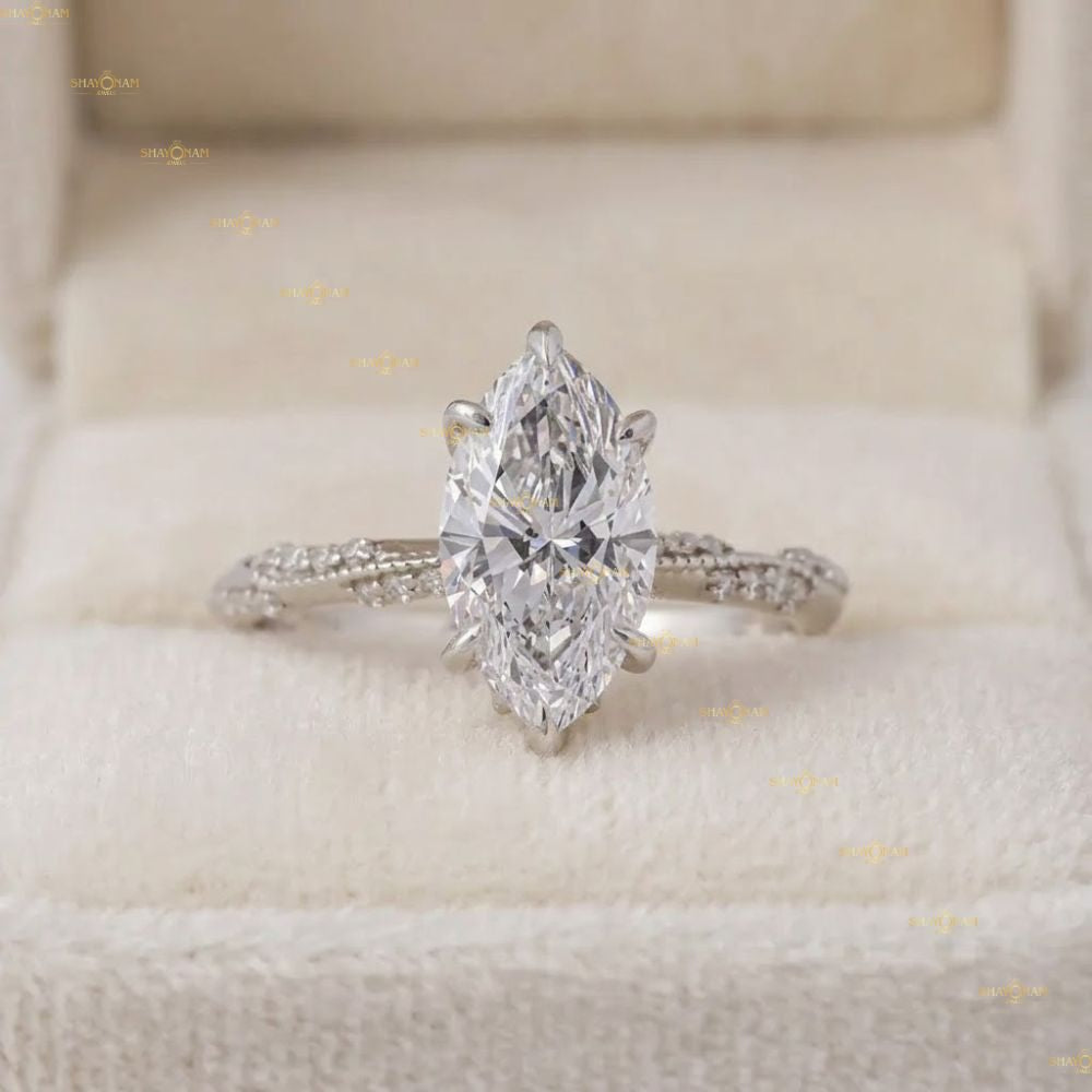 IGI Certified Lab Grown Diamond Marquise Cut Vintage Ring