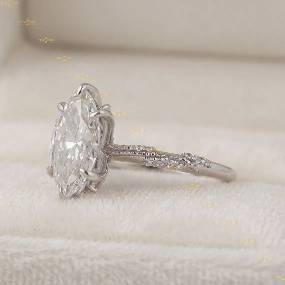 IGI Certified Lab Grown Diamond Marquise Cut Vintage Ring
