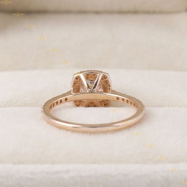 Asscher Cut Lab Grown Diamond Halo Engagement Ring in 14K Rose Gold