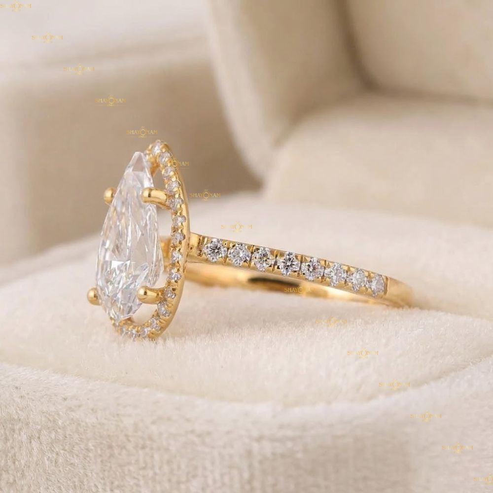 Pear Cut Lab Grown Diamond Halo Engagement Ring