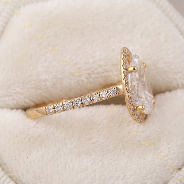 Pear Cut Lab Grown Diamond Halo Engagement Ring