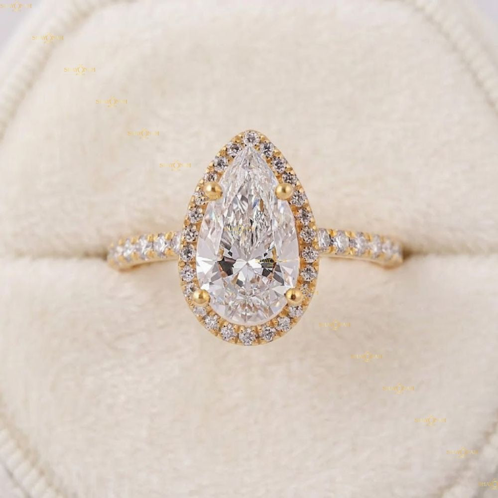 Pear Cut Lab Grown Diamond Halo Engagement Ring