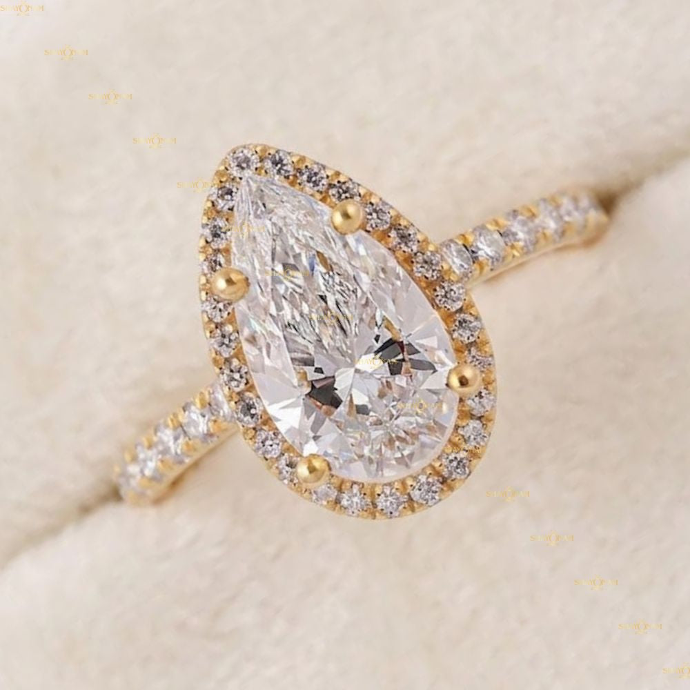 Pear Cut Lab Grown Diamond Halo Engagement Ring