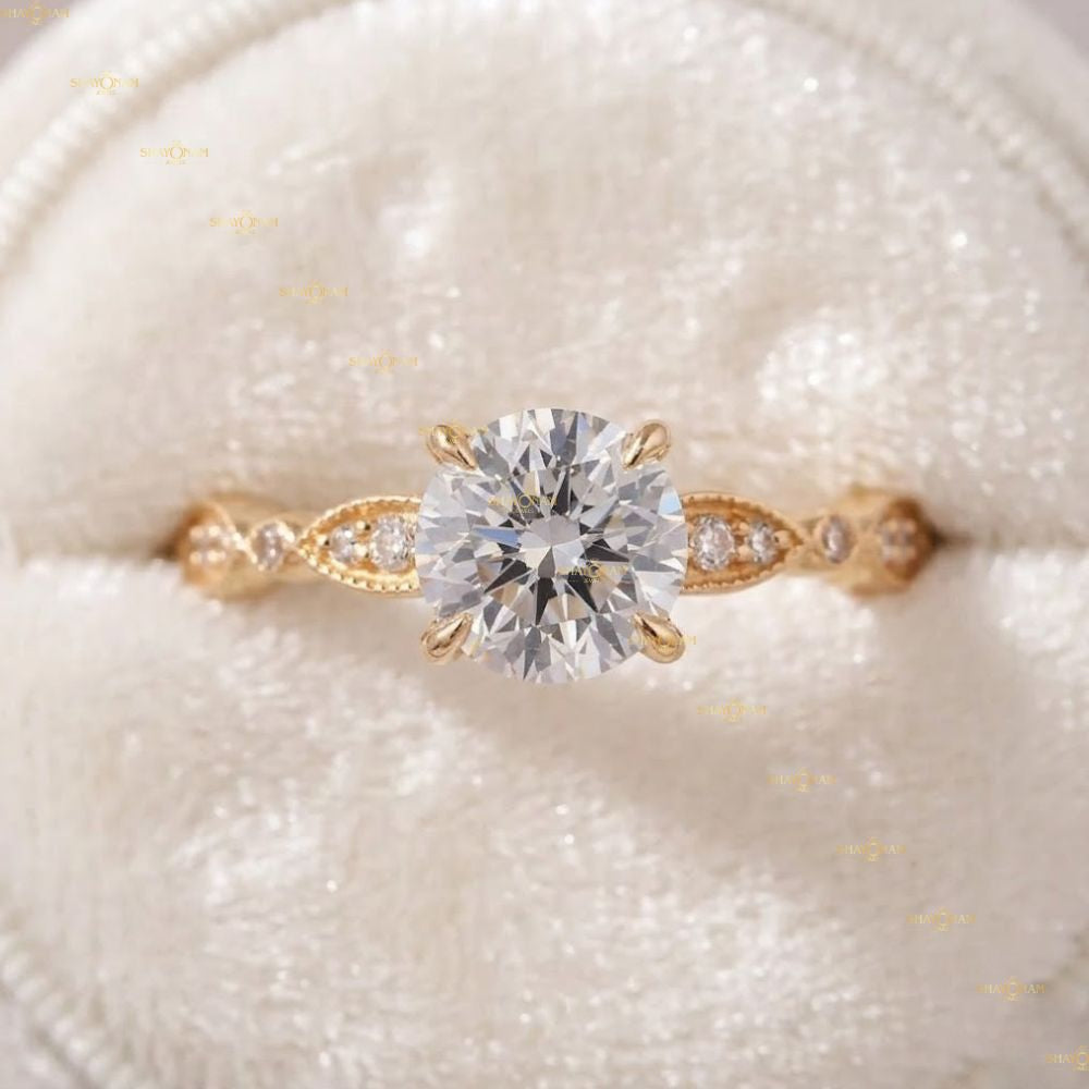 1.3CT Round Cut Lab Grown Diamond Filigree Wedding Ring
