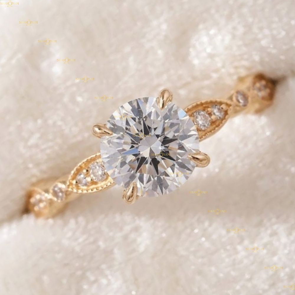1.3CT Round Cut Lab Grown Diamond Filigree Wedding Ring
