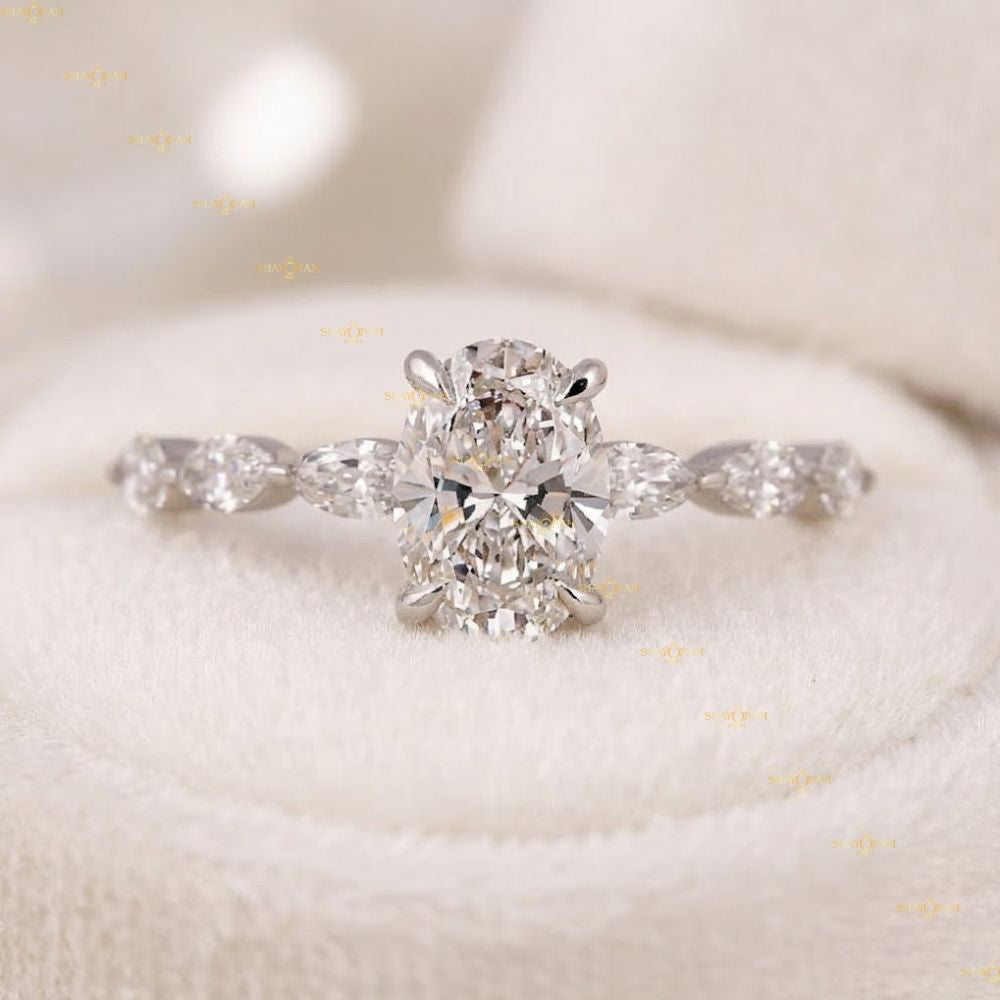 IGI Certified Lab Grown Diamond Oval Cut Solitaire With Side Accent Ring