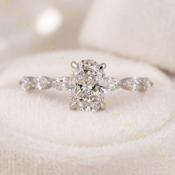 IGI Certified Lab Grown Diamond Oval Cut Solitaire With Side Accent Ring