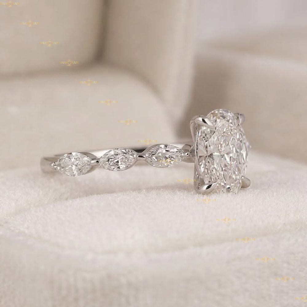 IGI Certified Lab Grown Diamond Oval Cut Solitaire With Side Accent Ring