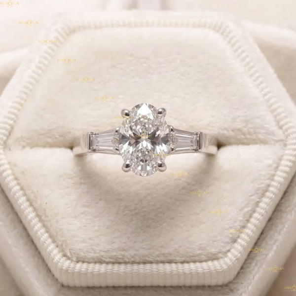 Lab Grown Diamond 2 Carat Oval Cut Three Stone Engagement Ring