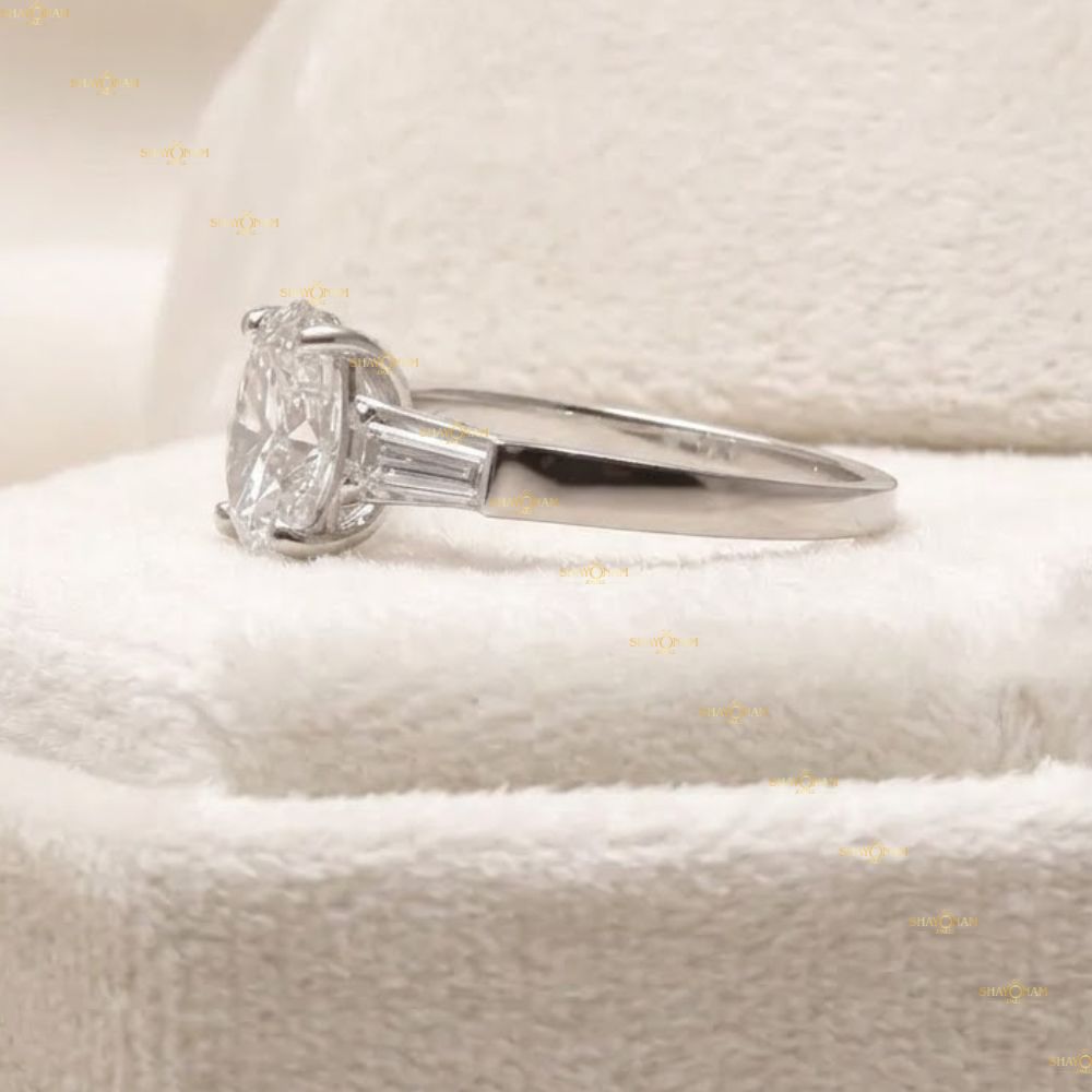 Lab Grown Diamond 2 Carat Oval Cut Three Stone Engagement Ring