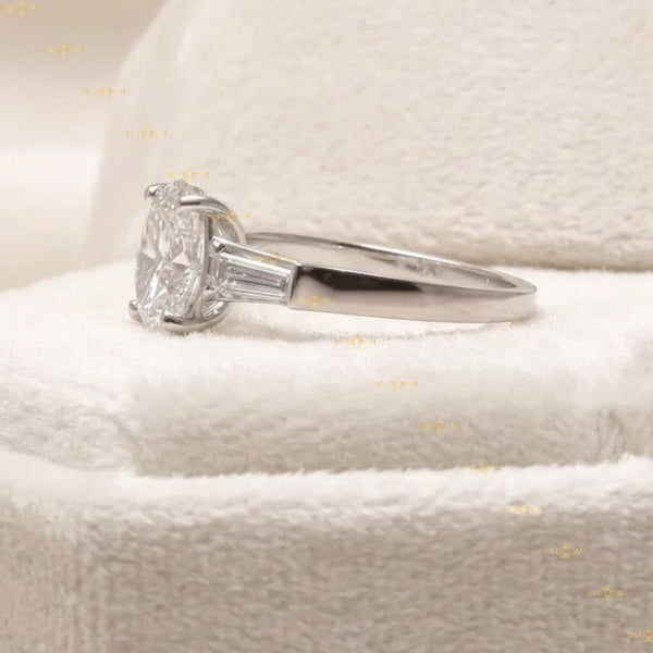 Lab Grown Diamond 2 Carat Oval Cut Three Stone Engagement Ring
