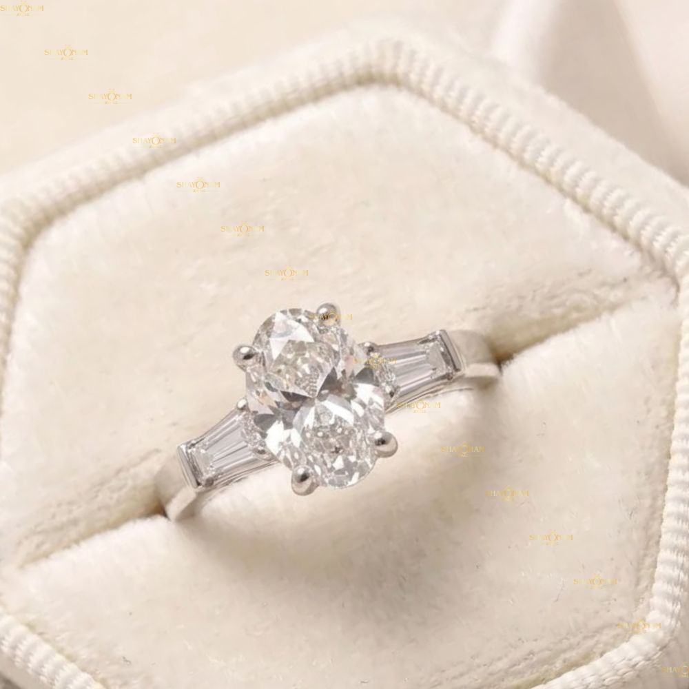 Lab Grown Diamond 2 Carat Oval Cut Three Stone Engagement Ring
