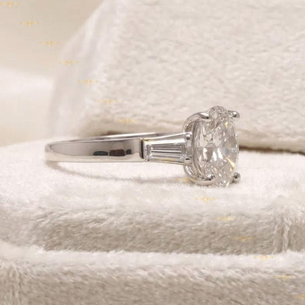 Lab Grown Diamond 2 Carat Oval Cut Three Stone Engagement Ring