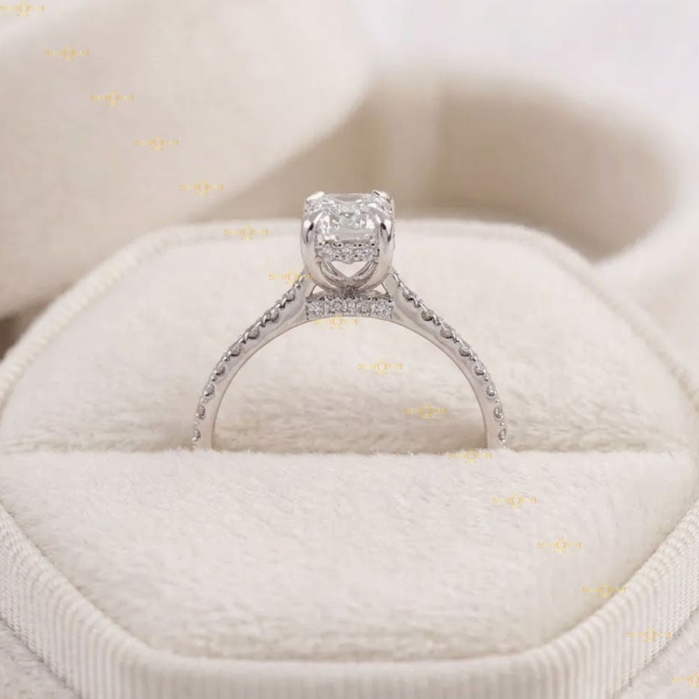 Lab Grown Diamond IGI Certified 2 CT Emerald Cut Hidden Halo RIng