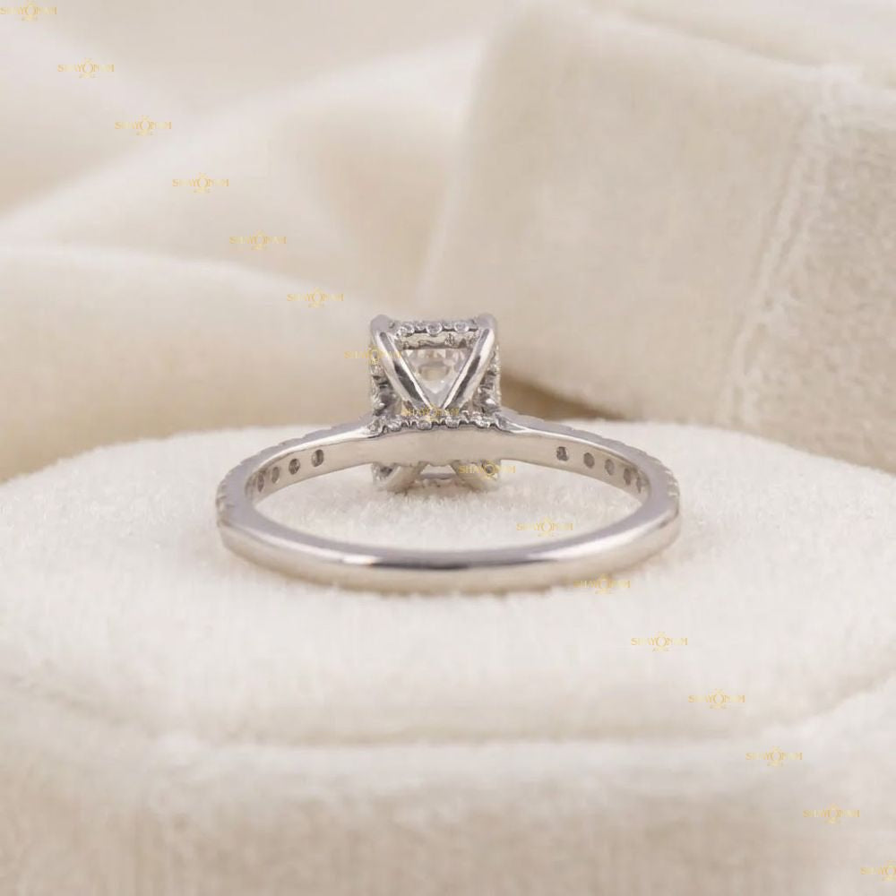 Lab Grown Diamond IGI Certified 2 CT Emerald Cut Hidden Halo RIng