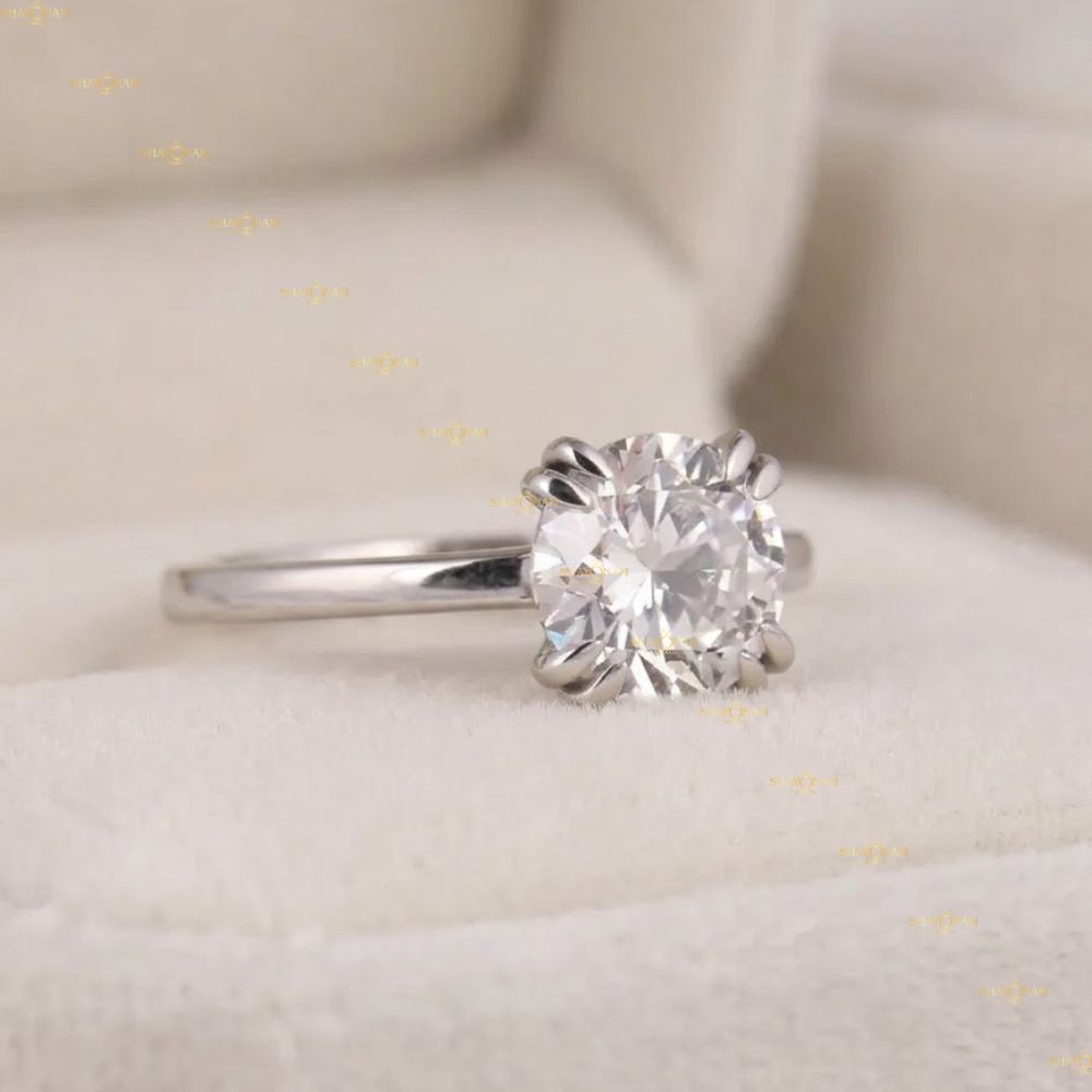 Round Cut Lab Grown Diamond Double Prong Solitaire Engagement Ring
