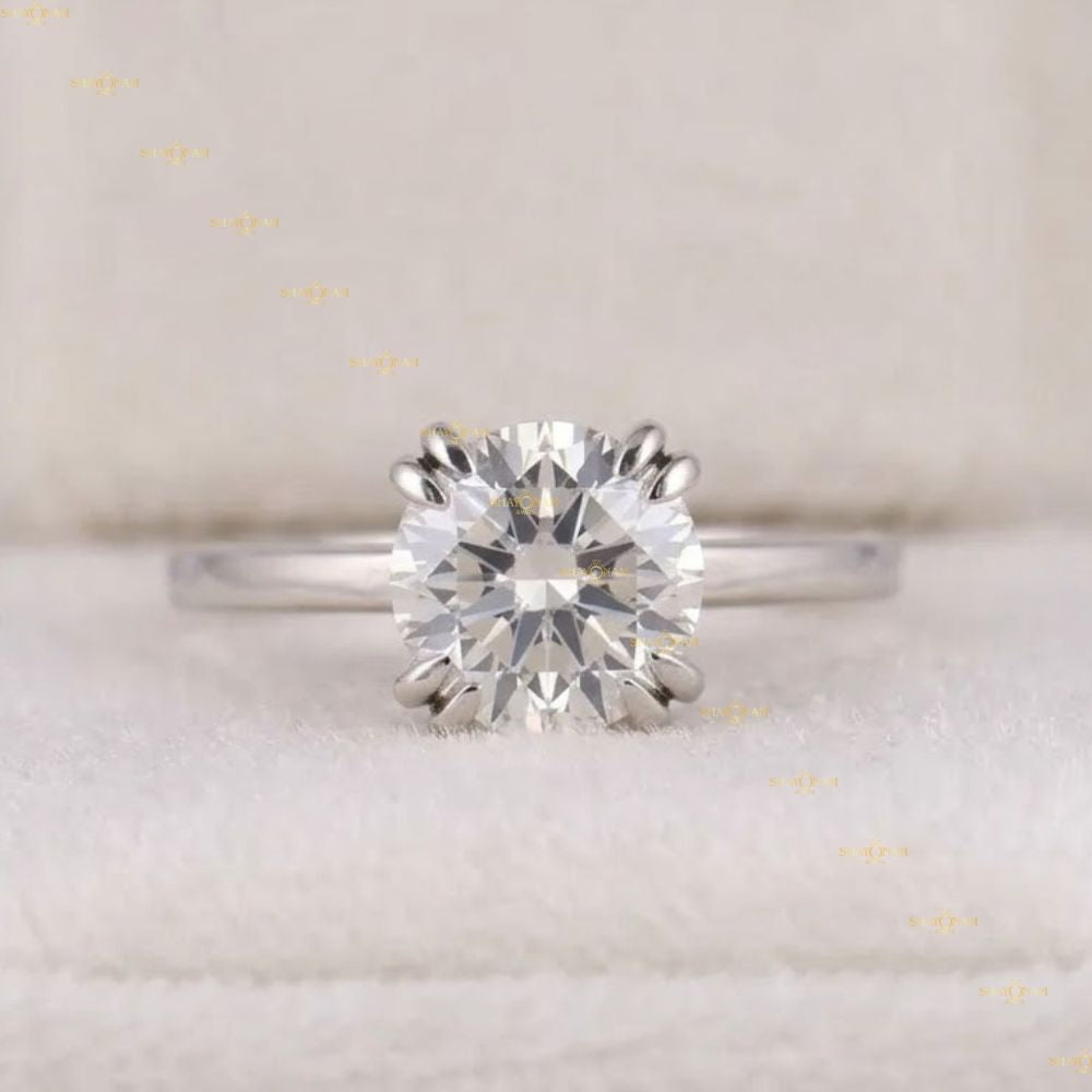 Round Cut Lab Grown Diamond Double Prong Solitaire Engagement Ring