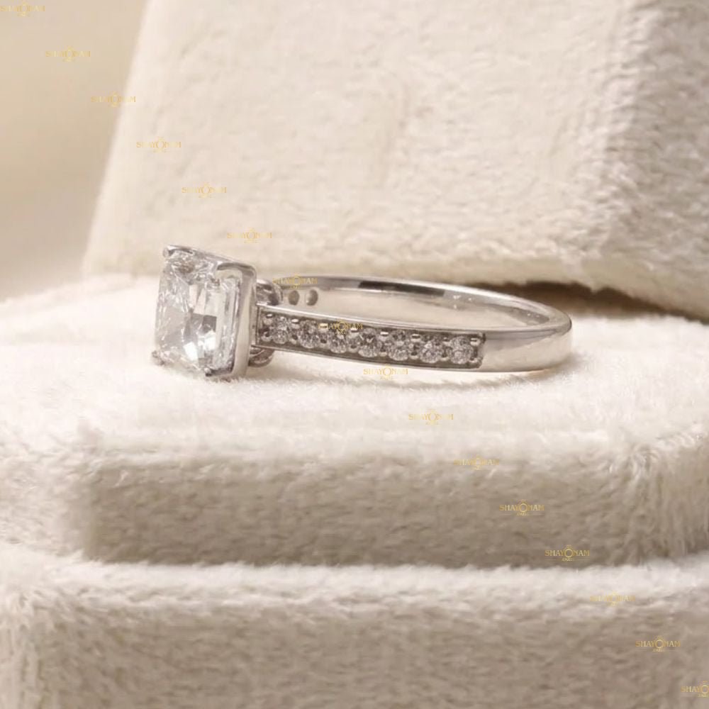 VVS1 Lab Grown Diamond Princess Cut Pave Set Engagement Ring