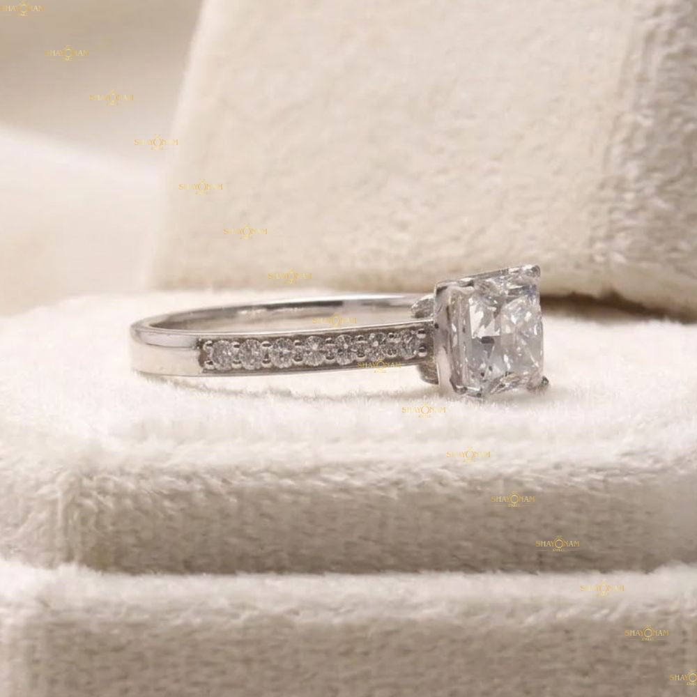 VVS1 Lab Grown Diamond Princess Cut Pave Set Engagement Ring