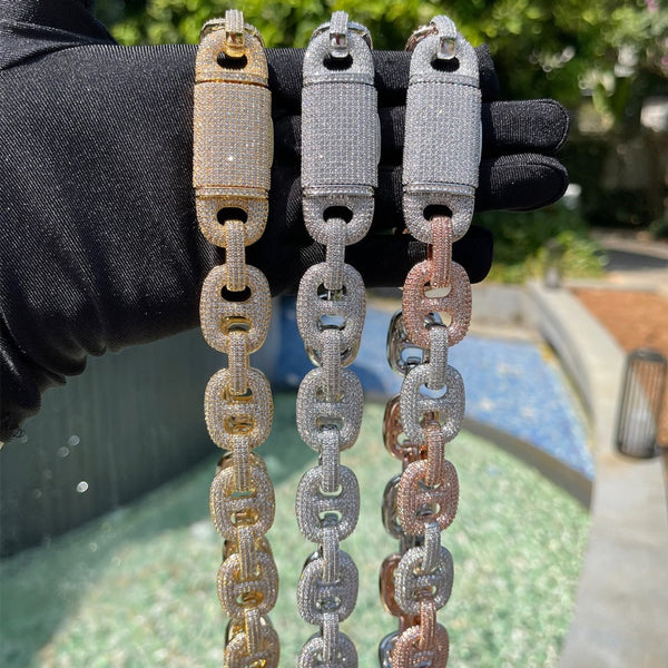 G Link Style Sterling Silver Iced Out Hip Hop Chain Necklace