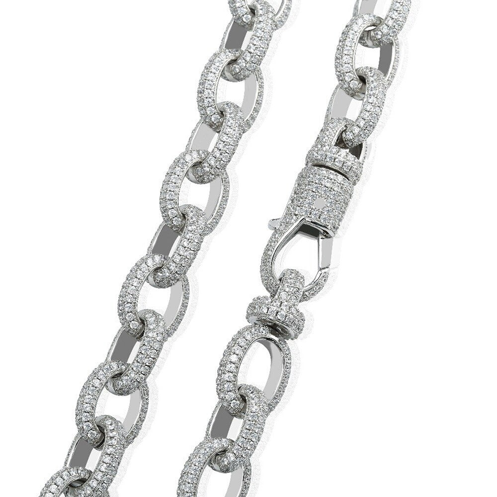 Rolo Link Iced  Out Chain Micro Pave Moissanite Hip Hop Chain