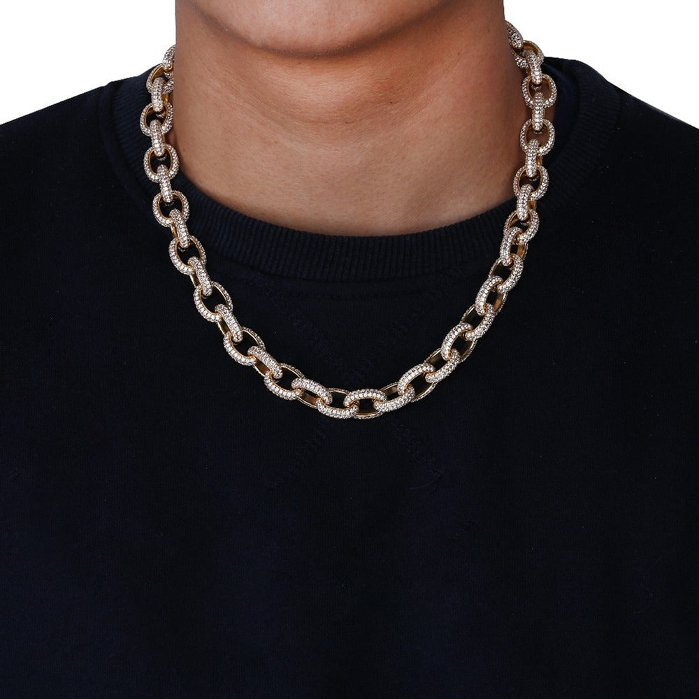 Rolo Link Iced  Out Chain Micro Pave Moissanite Hip Hop Chain