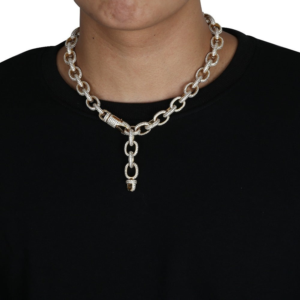 Rolo Link Iced  Out Chain Micro Pave Moissanite Hip Hop Chain