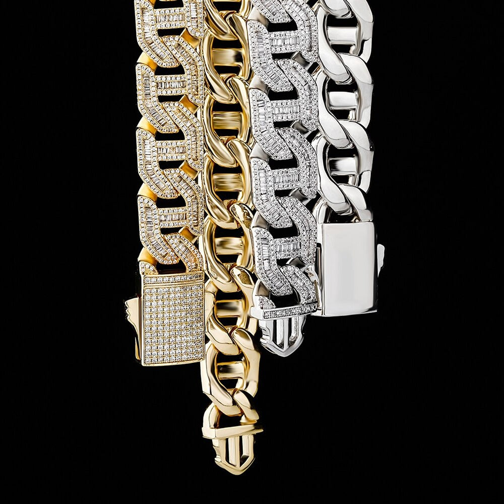 Baguette Cut Iced Out Moissanite H Shape Miami Cuban Chain