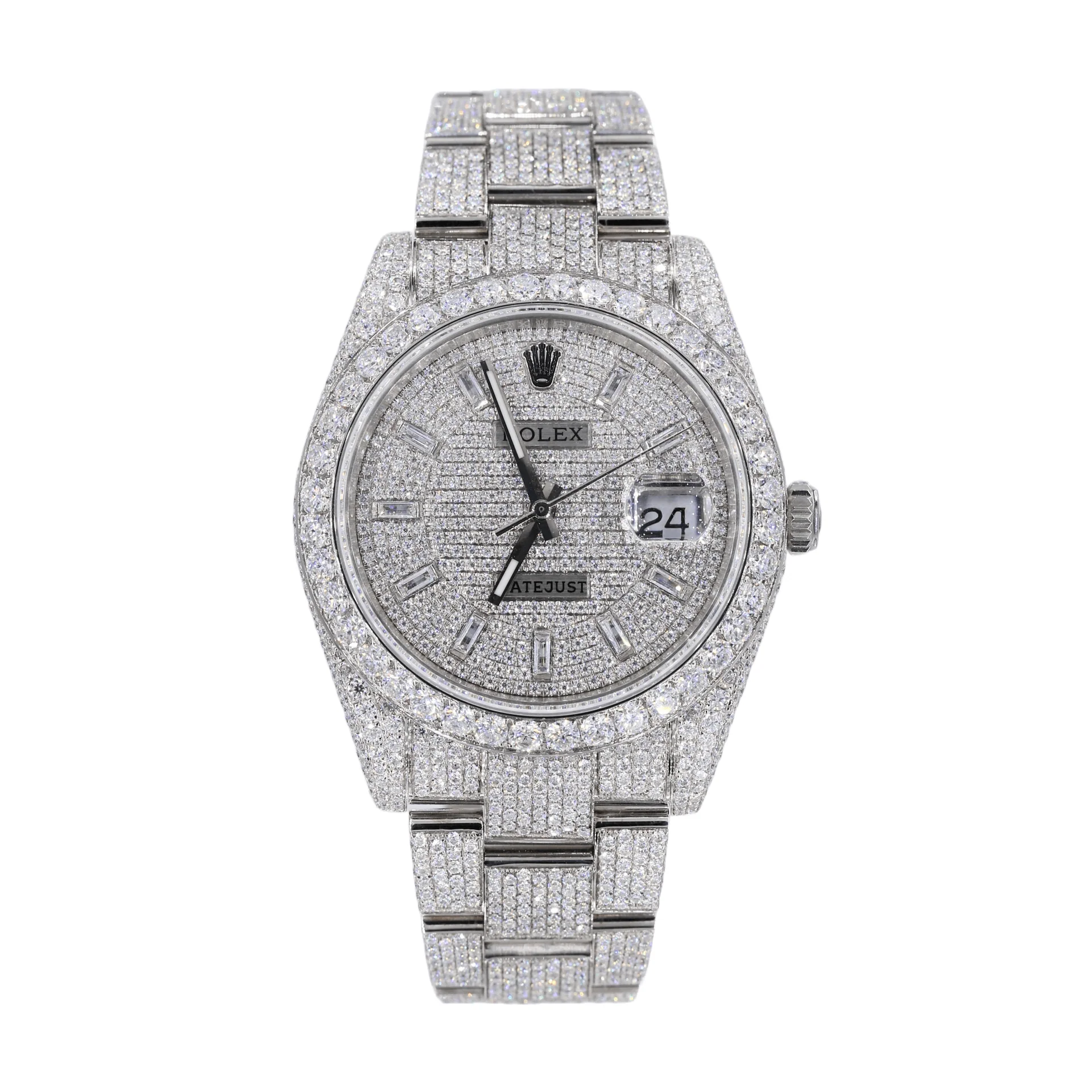 Baguette Cut Moissanite Diamond Automatic Movement Watches For Christmas Gift