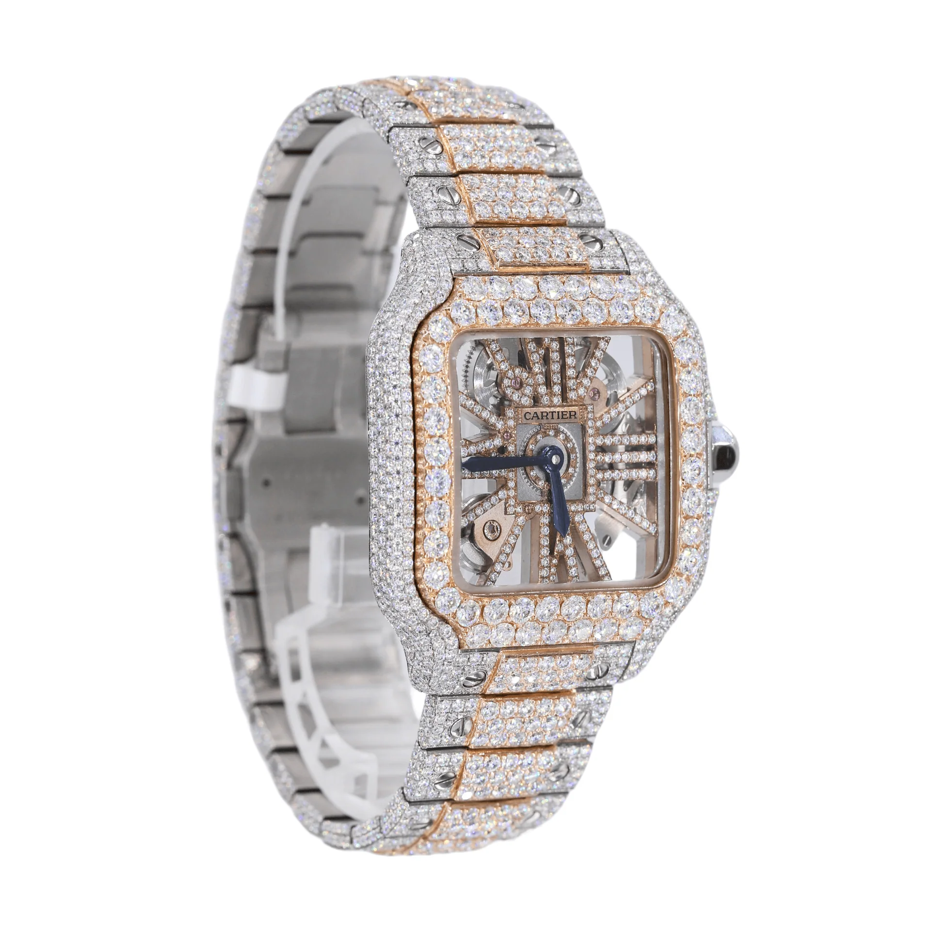 Dual Tone Skeleton Cartier Moissanite Iced Out Luxury Watch