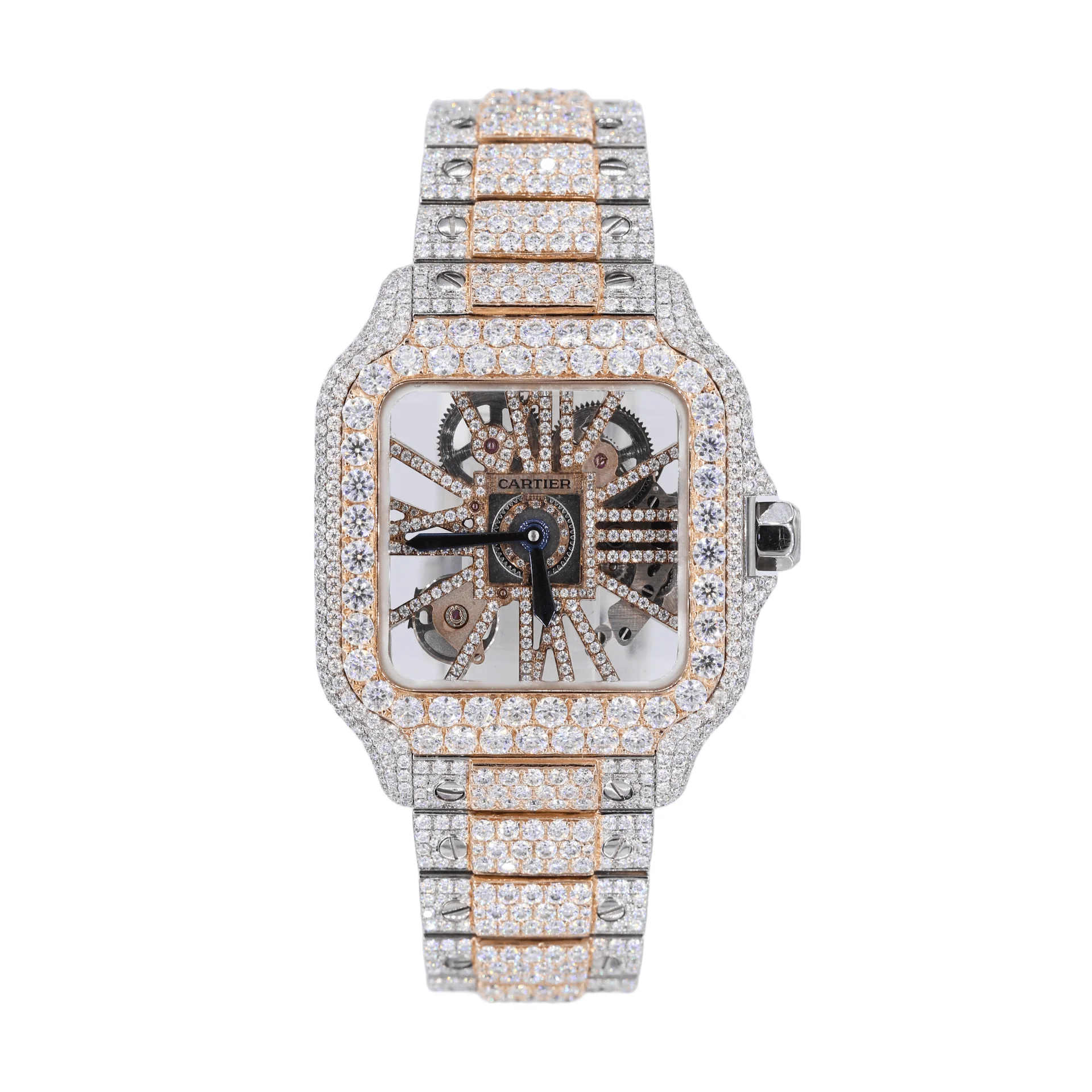 Dual Tone Skeleton Cartier Moissanite Iced Out Luxury Watch