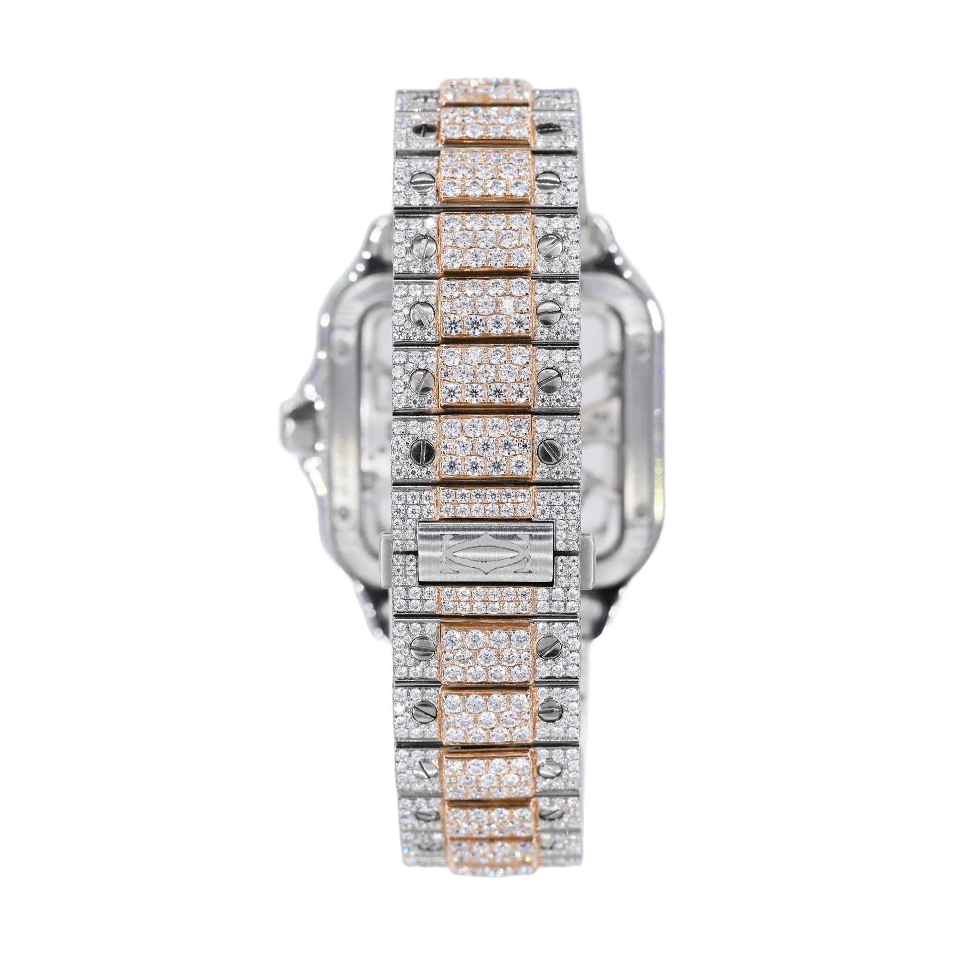 Dual Tone Skeleton Cartier Moissanite Iced Out Luxury Watch