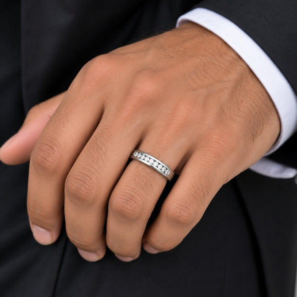 Round Cut Lab Grown Diamond Channel Set Men's Engagement Ring