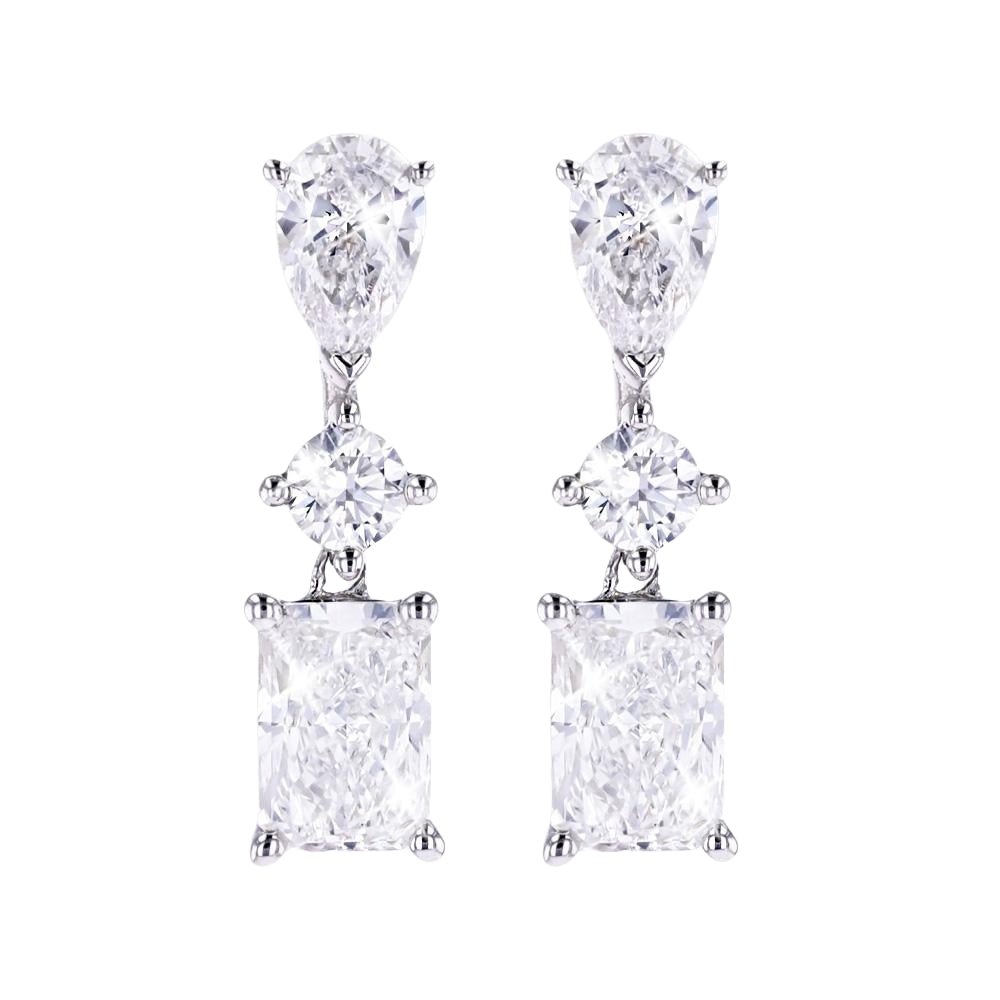 Multi Diamond Moissanite Three Stone Drop Dangle Earrings