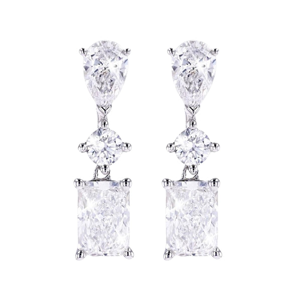 Multi Diamond Moissanite Three Stone Drop Dangle Earrings