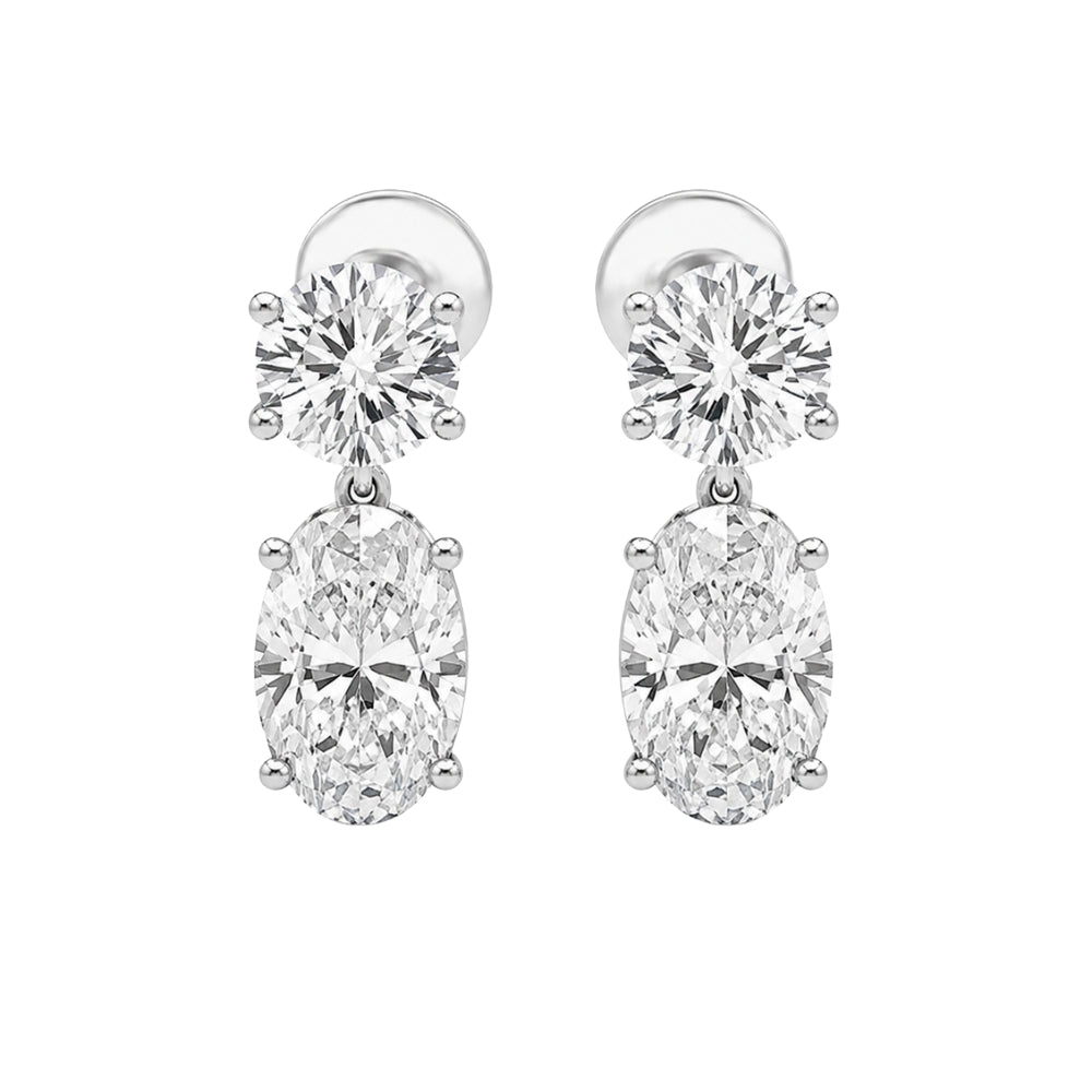 Oval Cut & Round Cut Moissanite 4 Prong Drop Earrings