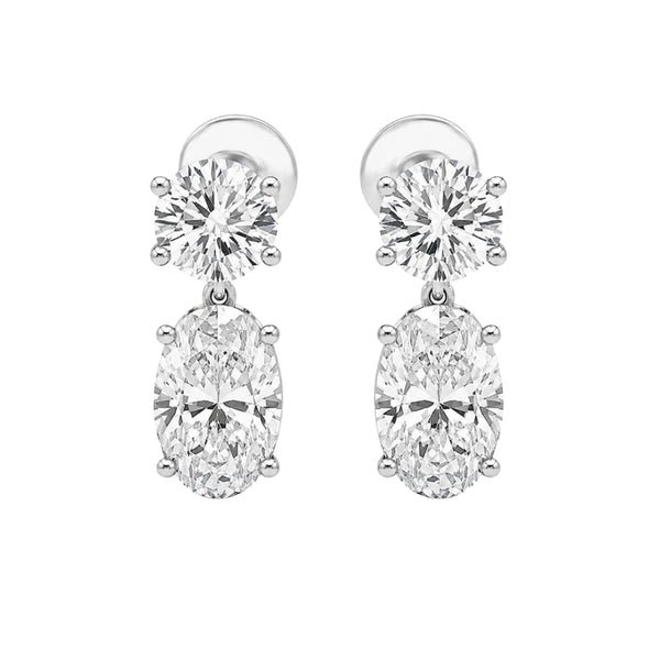 Oval Cut & Round Cut Moissanite 4 Prong Drop Earrings