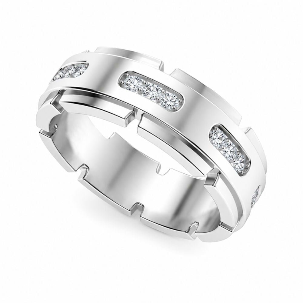 Round Cut Lab Grown Diamond Pave Set Men's Wedding Band