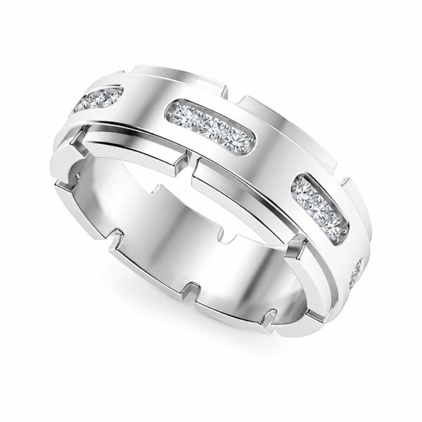 Round Cut Lab Grown Diamond Pave Set Men's Wedding Band