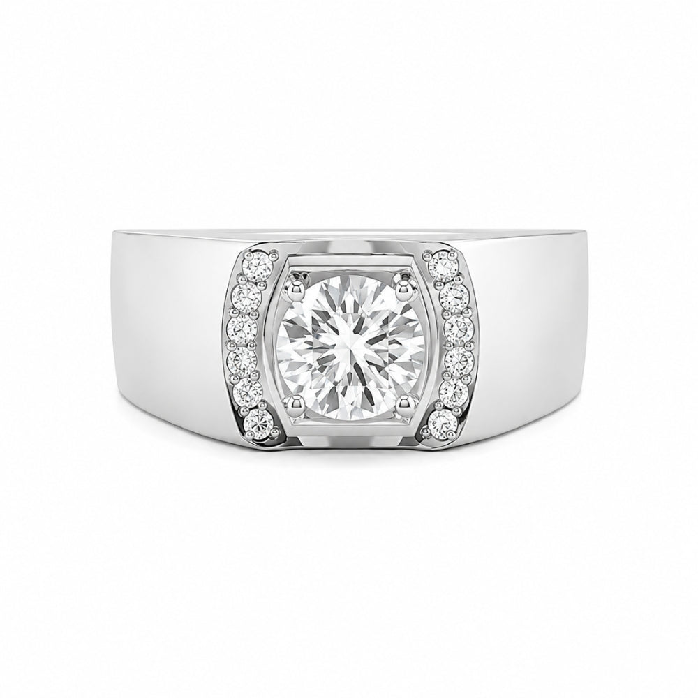 Round Cut Lab Grown Diamond Pave Set Men's Ring For Anniversary Gift
