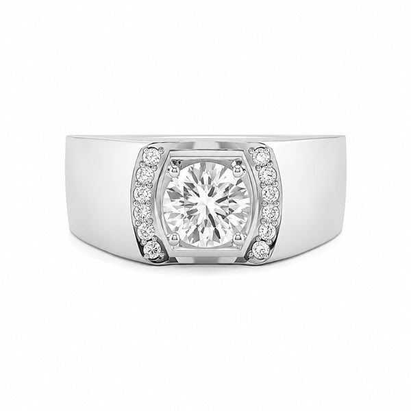Round Cut Lab Grown Diamond Pave Set Men's Ring For Anniversary Gift
