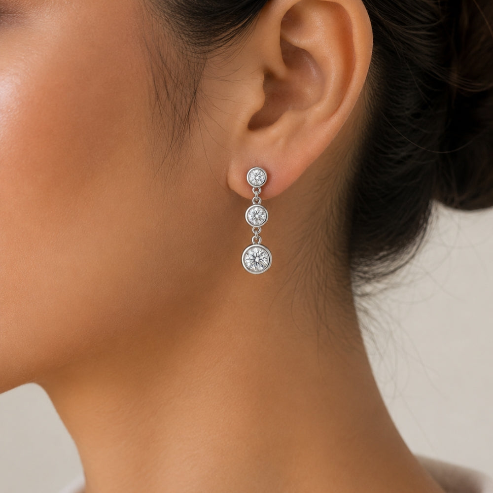 Round Cut Bezel Set Moissanite Women's Drop Dangle Earrings
