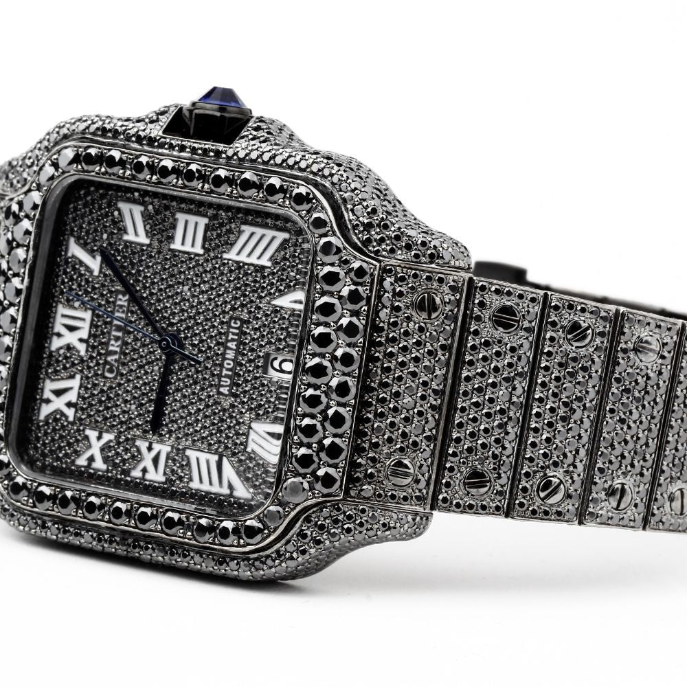 Iced Out Black Moissanite Wrist Watch For Him