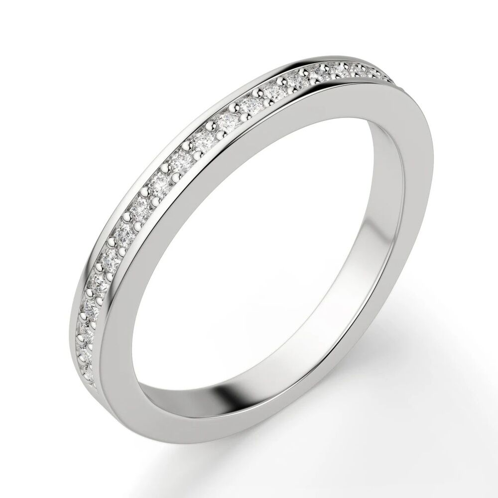 Round Cut Moissanite Half Eternity Channel Set Band For Women