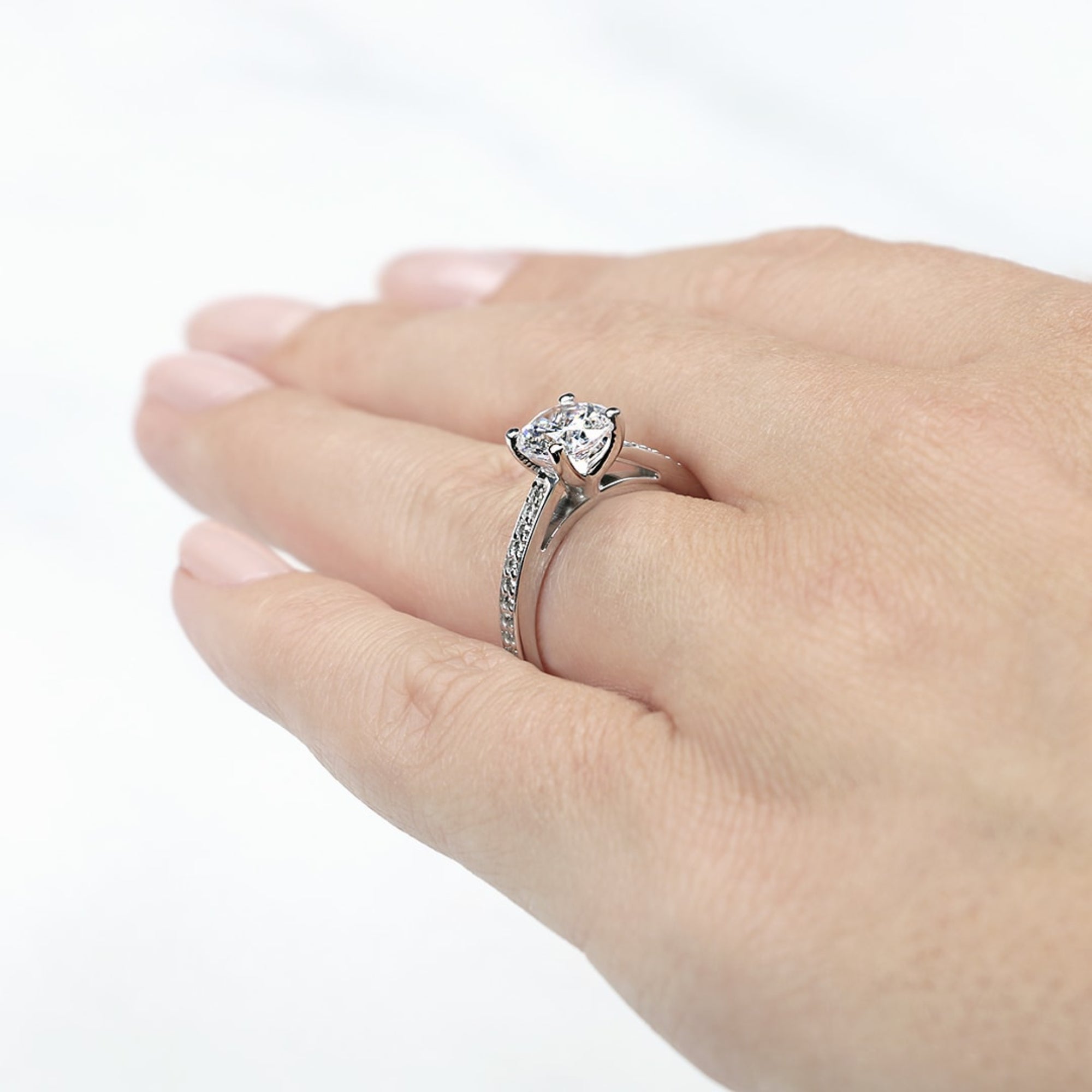 Brilliant Round Cut Pave Set Moissanite Engagement Ring