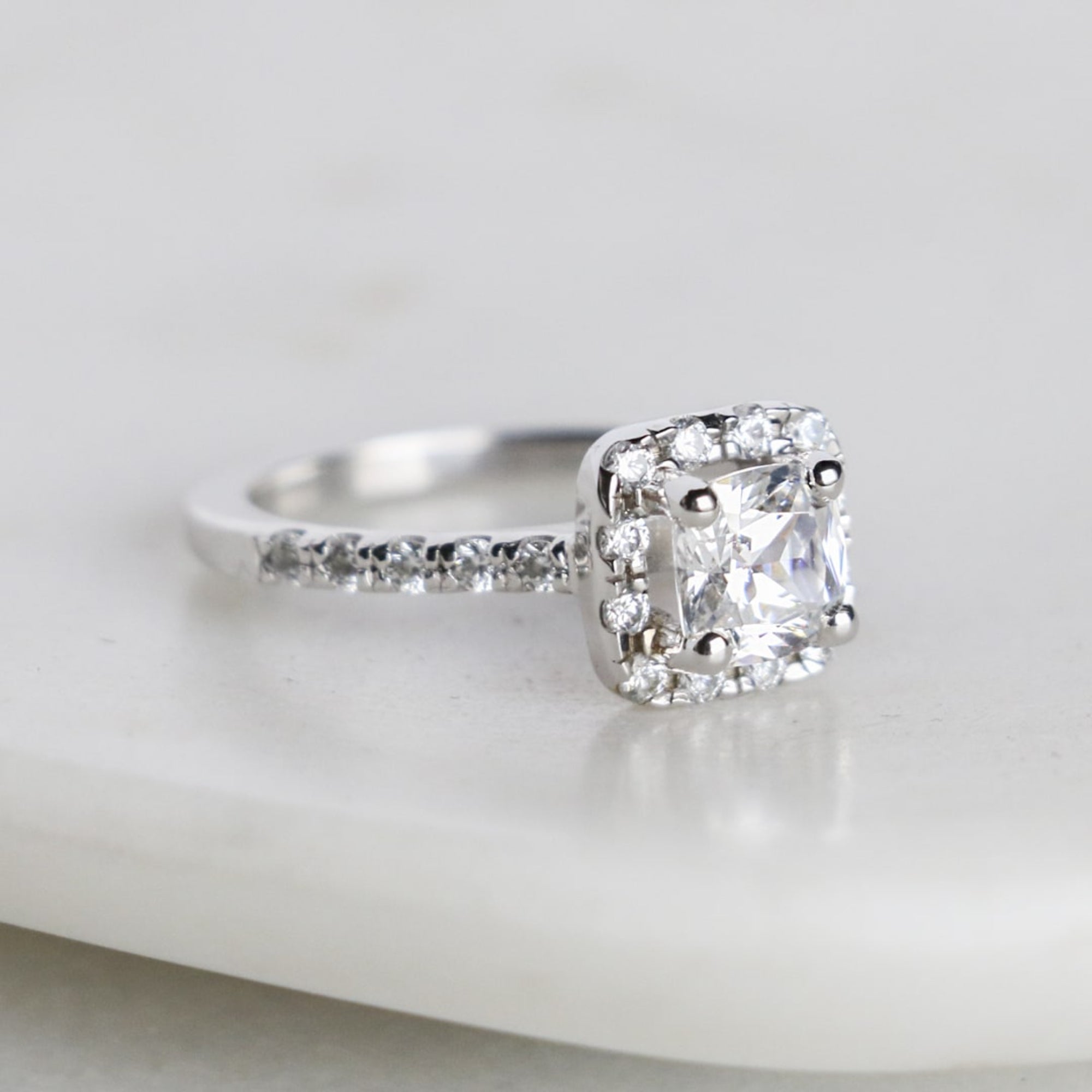 Cushion Cut Halo Moissanite Engagement Ring